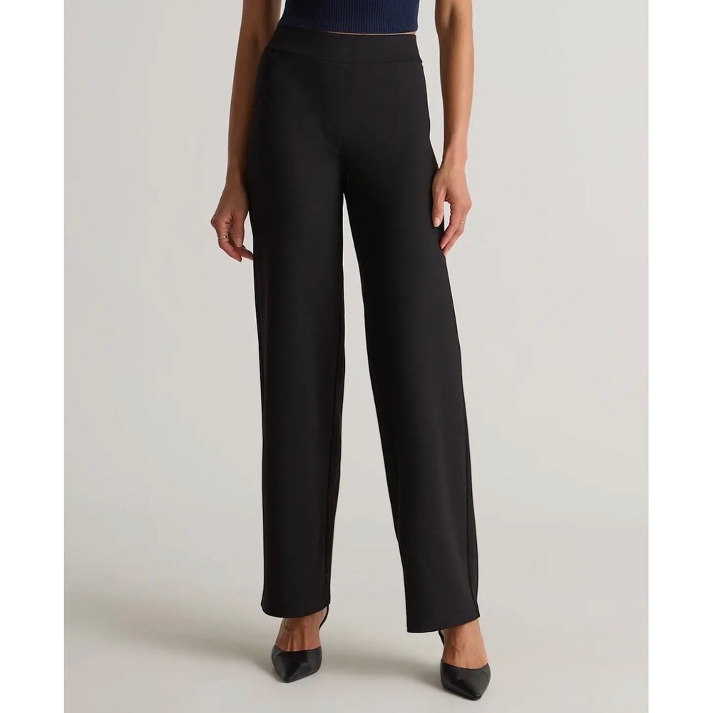 NWOT Quince Womens Ultra-Stretch Ponte Wide Leg Pants Black L 30